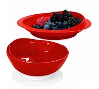 DURASIKO Non-Skid Suction Base Plates & Bowls Set, Adaptive Spill Proof Scoop Dinnerware for Elderly, Disabled, Parkinson’s, Dementia - Self-Feeding Aid，Red (Bowl+Plate)