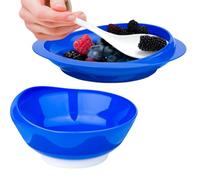 DURASIKO Non-Skid Suction Base Plates & Bowls Set, Adaptive Spill Proof Scoop Dinnerware for Elderly, Disabled, Parkinson’s, Dementia - Self-Feeding Aid，Blue (Bowl+Plate)