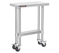 DuraSteel 30x12 NSF Stainless Steel Cart Work Table - Heavy Duty Rolling Food Prep Table - Metal Utility Cart on Wheels Caster, Grill Stand Microwave Outdoor Kitchen Tables Countertop Island Top Vevor