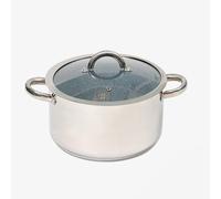 Durastone Polished Stainless Steel 5.5l Large 24cm Deep Casserole Stock Pot - Non-Stick - All Hob & Oven Compatible with Glass Lid