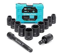 DURATECH 1/2 Inch Drive Impact Socket Set 12 Pieces, 10-24 mm 10 Pieces Metric Sockets with Impact Swivel Adapter and 6-Inch Impact Extension Bar