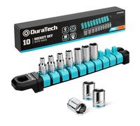 DURATECH 1/4" Drive Metric Socket Set, 10PCS, 4-13mm, 6-Point Shallow Socket Set with Storage Rack