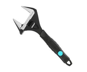 DURATECH 10-Inch (250 mm) Adjustable Wrench, Wide Jaw Large Opening Black Oxide Finish Plumbing Basin Wrench Hand Repair Tool, Cr-V Steel, SAE and Metric Scale Marked, Ergonomic Grip