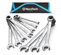 DURATECH 10-Piece Ratchet Combination Spanner Set, 6-18 mm, Cr-V Steel | Fixed Head, 72-Tooth Ratchet, Chrome Vanadium Steel, 12-Point Box End, 5° Swing Arc, Metric Sizes, Roll-Up Pouch