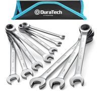 DURATECH 10-Piece Ratchet Combination Spanner Set 6-18 mm, Cr-V Steel, Fixed Head Open End Combination Wrench Set, Metric,12 Point, with Poll-up Pouch