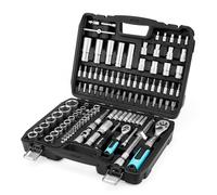 DURATECH Professional Socket Set 108-Piece, 1/2" and 1/4" Square Drive Quick Release Ratchet Socket Set with Carrying Box, Cr-V Sockets, S2 Bits, Universal Joints and Extension Bars