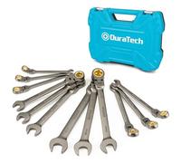 DURATECH 12-Piece Anti-Slip Flex-Head Ratchet Spanner Set, 8-19 mm, Cr-V | Anti-Slip Grip, Nickel-Plated, Cr-V Steel, 72-Tooth Ratchet, 12-Point Box End, 5° Swing Arc, Metric Sizes, Storage Case