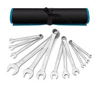 DURATECH 12-Piece Combination Spanner Set, 6-22 mm, Cr-V Steel, Offset End | 15° Offset, Ring & Open End Wrenches, 12-Point Box End, Chrome Vanadium Steel, Chrome Finish, Rust-Resistant, Roll-Up Pouch