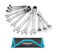 DURATECH 12-Piece Flex-Head Ratchet Spanner Set 8-19mm, Combination Wrench Set with 72 Tooth Ratchet Gear, Chrome Vanadium Steel, Metric, with Poll-up Pouch