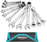 DURATECH 12-Piece Flex-Head Ratchet Spanner Set 8-19mm, Combination Wrench Set with 72 Tooth Ratchet Gear, Chrome Vanadium Steel, Metric, with Poll-up Pouch