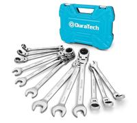 DURATECH 12-Piece Flex-Head Ratcheting Spanner Set 8-19 mm, Combination Wrench Set with 72-Tooth Ratchet Gear, Cr-V Steel, Metric, Organized in Storage Case
