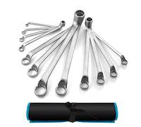 DURATECH 12-Piece Offset Double Ring Spanner Set, 6-32 mm, Cr-V Steel | 75° Offset, 12-Point Box End, Cr-V Steel, Rust-Resistant, Roll-Up Pouch, Tight Spaces