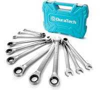 DURATECH 12-Piece 6-22 mm Combination Spanner Set, Metric Open End Wrench Set, Offset Ring End, Chrome Vanadium Steel, DIN 3113, 12-Point, with Storage Pouch