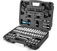 DURATECH 121-Piece Mechanics Tool Set, 1/4" and 3/8" Drive Socket Set, Cr-V Metric and Imperial Sockets, 72-Tooth Quick-Release Ratchet, 40-in-1 Magnetic Screwdriver and Hex Keys with Carrying Box