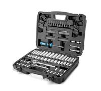 DURATECH 121-Piece Mechanics Tool Set, 1/4" and 3/8" Drive Socket Set, Cr-V Metric and Imperial Sockets, 72-Tooth Quick-Release Ratchet, 40-in-1 Magnetic Screwdriver and Hex Keys with Carrying Box