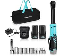 DURATECH 12V Extended Cordless Ratchet Wrench with Tool Bag, 3/8” Electric Cordless Ratchet, Torque 60N.m, 180RPM with LED Light, Electric Ratchet Wrench with Fast Charge &Canvas Bag
