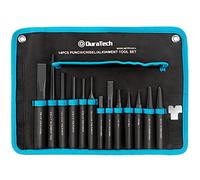 DURATECH 14 Piece Punch/Chisel/Alignment Tool Set, Including Pin Punch, Center Punch, Prick Punch, Nail punch, Alignment Tool, Cold Chisel, Chisel Gauge, for Removing Repair Tool, with Rolling Pouch