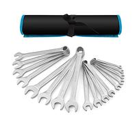 DURATECH 17-Piece 6-22mm Combination Spanner Set, Metric Open End Wrench Set, Offset Ring End, Chrome Vanadium Steel, DIN 3113,12-Point, with Storage Pouch