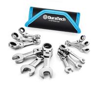 DURATECH 2-Piece Stubby Flex-Head Ratchet Spanner Set, 8-19 mm, Cr-V Steel
