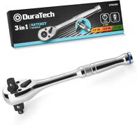 DURATECH 3-in-1 Reversible Ratchet Handle 180 mm, 1/4", 3/8", 1/2" Drive Ratchet Wrench, 72-Tooth Alloy Steel Socket Wrench for Automotive Car Repair