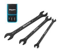 DURATECH 3-Piece 4-in-1 Super Thin Open End Spanner Set 6-17 mm, 12 Metric Size, Ultra-Slim Wrench Set for Tight Spaces and Thin Nuts, Durable Anti-Rust Coating, with Roll-up Pouch