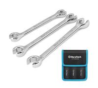 DURATECH 3-Piece Brake Line Flare Nut Spanner Set, 10-17 mm, Cr-V Steel | Double Open Ring Design, Chrome Vanadium Steel, Mirror Polish Finish, 15-Degree Offset, Brake Line, Metric, Storage Pouch
