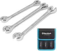 DURATECH 3-Piece Flare Nut Spanner Set 10-17 mm, Double End Open Ring Spanner Set, Brake Line Wrench Set, Metric, with Storage Pouch
