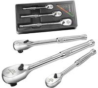 DURATECH 3-Piece Ratchet Set, 1/4", 3/8", 1/2" Drive Ratchets, Dirt Resistance 90-Tooth Ratchet Wrench, Chrome Alloy Made, Fully Polished, Organized in Storage Case