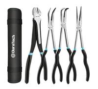 DURATECH 4 PCS Extra Long Needle Nose Pliers Set, Premium CRV Steel, 11" Long Reach Straight & 90° Bent Nose & 45°Bent Nose & Diagonal Pliers for Hard-to-Reach Narrow Spaces