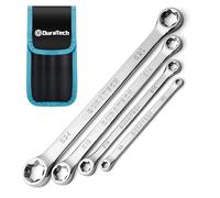 DURATECH 4 Piece E-Torx Wrench Set E6-E24, Double Box End Female Torx Star Spanners, CR-V Steel Mirror Polished Finish with Roll Pouch, Ideal for Car, Motorcycle, and Mechanical Maintenance