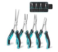 DURATECH 4PCS Long Reach Pliers Set with Pouch - Needle Nose, Diagonal, Linesman and Flat Nose, Mini Extra Long Pliers Set for Jewelry Making, Wire Bending and Object Gripping on Narrow Space