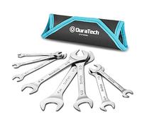 DURATECH 8-Piece Double Open End Spanner Set 5.5 mm-27 mm, Super-Thin Open Ended Wrench Flat Spanner Set for Narrow Space, Carbon Steel, Mirror-Chrome Plated, Metric, with Roll-up Pouch