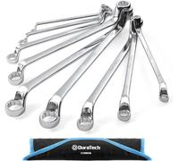 DURATECH 8-Piece Offset Double Ring Spanner Set 6-22 mm, Metric Box End Wrench Set, Chrome Vanadium Steel, Matte Chrome-Plated, 75-Degree Offset, 12-Point, DIN 838, with Carry Pouch