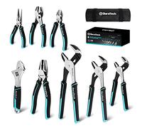 DURATECH 8-Piece Pliers Set with Rolling Pouch, Cr-V/Cr-Ni Construction | 3 Groove Joint Pliers (12", 10", 8"); 8" Adjustable Wrench; Linesman, Long Nose & Slip Joint Pliers; 6" Diagonal Pliers