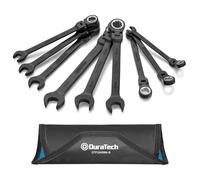 DURATECH 9-Piece Flex-Head Ratcheting Spanner Set 8-17 mm, Metric Combination Spanner Sets, Cr-V Steel, 72 Tooth, Durable Anti-Rust Coating, with Roll-up Pouch
