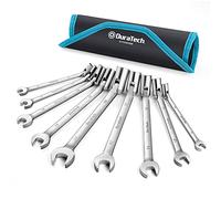 DURATECH 9-Piece Flex-Head Socket Spanner Set 8-19 mm, Metric Dual-Head Combination Spanner, 12-Point Socket Wrench Set, with Roll-Up Pouch