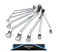 DURATECH 9-Piece Offset Double Ring Spanner Set 6-23 mm, Metric Box End Wrench Set with Roll Pouch, 75-Degree Offset, 12-Point, Chrome Vanadium Steel