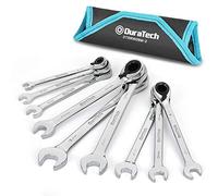DURATECH 9-Piece Reversible Ratcheting Combination Spanner Set, Fixed Head Open End Combination Wrench Set with Roll Pouch, Metric, 8-19mm, 12 Point, Cr-V Steel