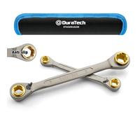 DURATECH Anti-Slip 4-in-1 Reversible Ratchet Spanner Set, 2-Piece, 8-19 mm | Anti-Slip Grip, 72-Tooth Ratchet, 5° Arc Swing, Chrome Vanadium Steel, Nickel Plated, Reversible Design, Double Ring, Metric
