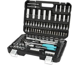 DURATECH Professional Socket Set 108-Piece, 1/2" and 1/4" Square Drive Quick Release Ratchet Socket Set with Carrying Box, Cr-V Sockets, S2 Bits, Universal Joints and Extension Bars