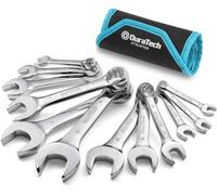 DURATECH Stubby Metric Spanner Set, Stubby Combination Wrench Set with Open End, 12-Piece, 8-19mm, Chrome Vanadium Steel,12-Point, with Carry Pouch