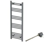 DuraTherm 1200 x 450mm Flat Bar Thermostatic Dual Fuel Heated Towel Radiator - Anthracite