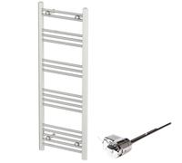 DuraTherm 1200 x 450mm Flat Bar Thermostatic Dual Fuel Heated Towel Radiator - Chrome