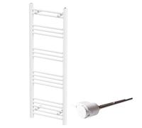 DuraTherm 1200 x 450mm Flat Bar Thermostatic Dual Fuel Heated Towel Radiator - White