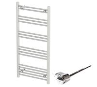 DuraTherm 1200 x 600mm Flat Bar Thermostatic Dual Fuel Heated Towel Radiator - Chrome