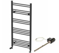 DuraTherm 1200 x 600mm Flat Bar Thermostatic Dual Fuel Heated Towel Radiator - Matt Black