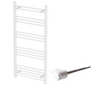 DuraTherm 1200 x 600mm Flat Bar Thermostatic Dual Fuel Heated Towel Radiator - White