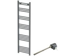 DuraTherm 1600 x 450mm Flat Bar Thermostatic Dual Fuel Heated Towel Radiator - Anthracite