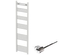 DuraTherm 1600 x 450mm Flat Bar Thermostatic Dual Fuel Heated Towel Radiator - Chrome