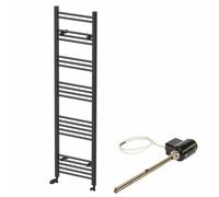 DuraTherm 1600 x 450mm Flat Bar Thermostatic Dual Fuel Heated Towel Radiator - Matt Black